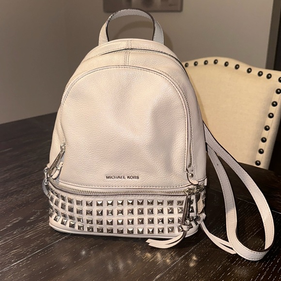 Michael Kors Rhea Zipped Small Studded Backpack Grey - Picture 1 of 8